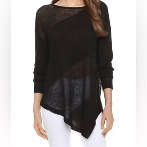 ALICE + OLIVIA Linen Semi Sheer Asymmetrical Sweater Lightweight Black Size M